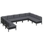 9 pcs conjunto lounge jardim c/ almofadões pinho maciço preto