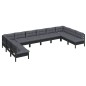 10 pcs conjunto lounge jardim c/ almofadões pinho maciço preto