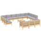 14 pcs conjunto lounge de jardim c/ almofadões cinza pinho