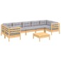 8 pcs conjunto lounge de jardim c/ almofadões cinza pinho