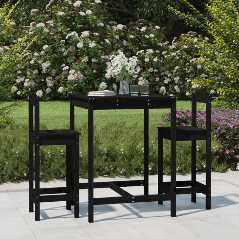 3 pcs conjunto de bar para jardim pinho maciço preto-Conjuntos de jardim-Home Retail