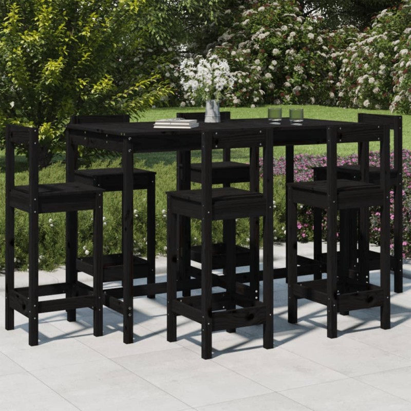 7 pcs conjunto de bar para jardim pinho maciço preto-Conjuntos de jardim-Home Retail