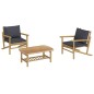 3pcs conj. lounge de jardim bambu c/ almofadões cinzento-escuro