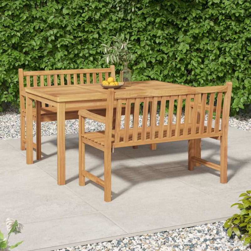 3 pcs conjunto de jantar para jardim madeira de teca maciça-Conjuntos de jardim-Home Retail