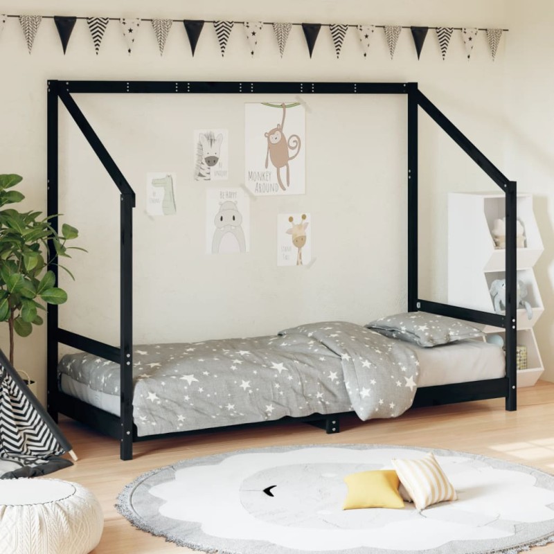 Estrutura de cama infantil 80x200 cm pinho maciço preto-Berços e camas infantis-Home Retail