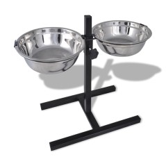 Comedouro canino, suporte duplo ajustável e 2 tigelas 1,6L, aço inox