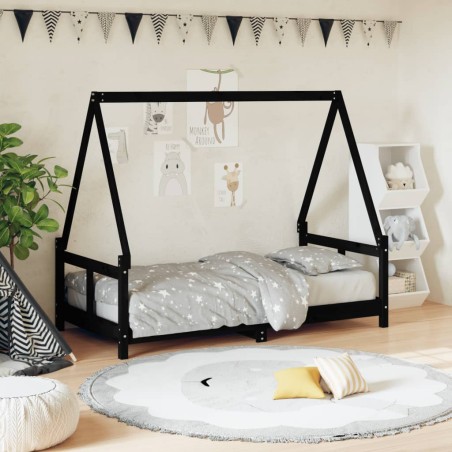 Estrutura de cama infantil 80x160 cm pinho maciço preto