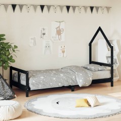 Estrutura de cama infantil 80x200 cm pinho maciço preto