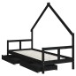 Estrutura cama infantil c/ gavetas 80x200cm pinho maciço preto