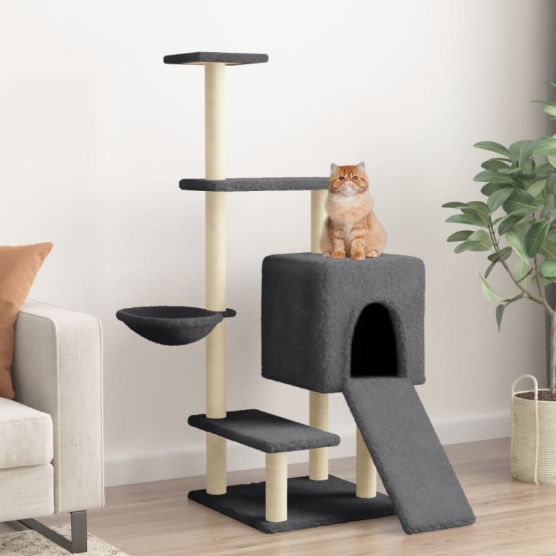 Árvore gatos c/ postes arranhadores sisal 130,5 cm cinza-escuro-Móveis para gatos-Home Retail