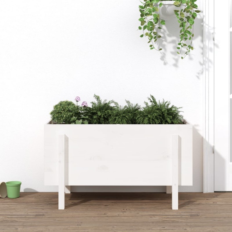 Canteiro elevado de jardim 101x50x57 cm pinho maciço branco-Vasos e floreiras-Home Retail