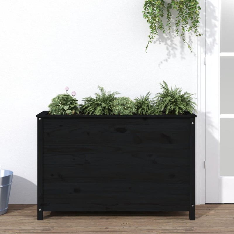 Canteiro elevado de jardim 119,5x40x78 cm pinho maciço preto-Vasos e floreiras-Home Retail