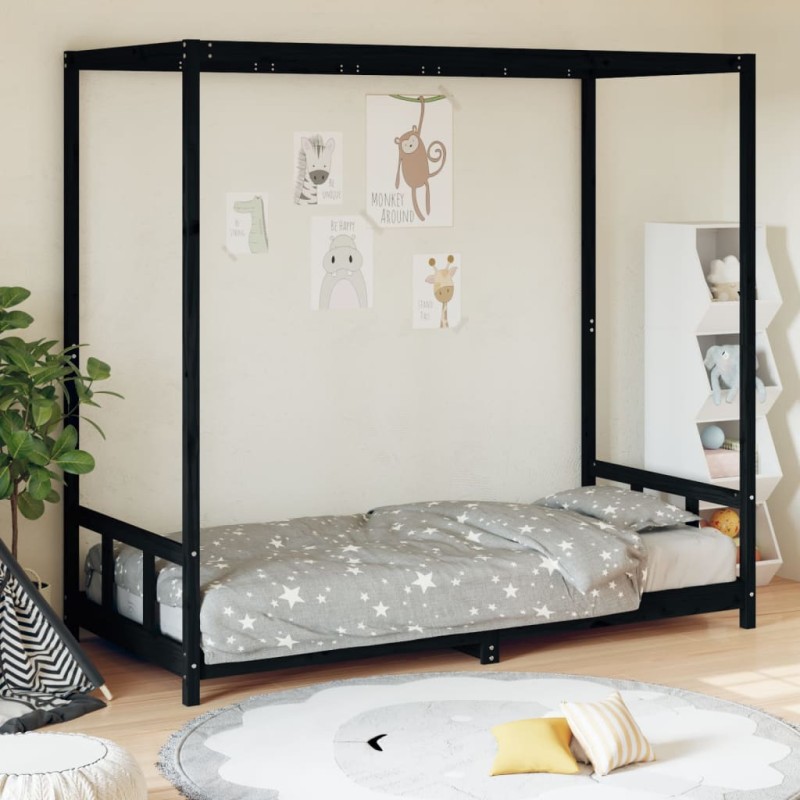 Estrutura de cama infantil 90x190 cm pinho maciço preto-Berços e camas infantis-Home Retail