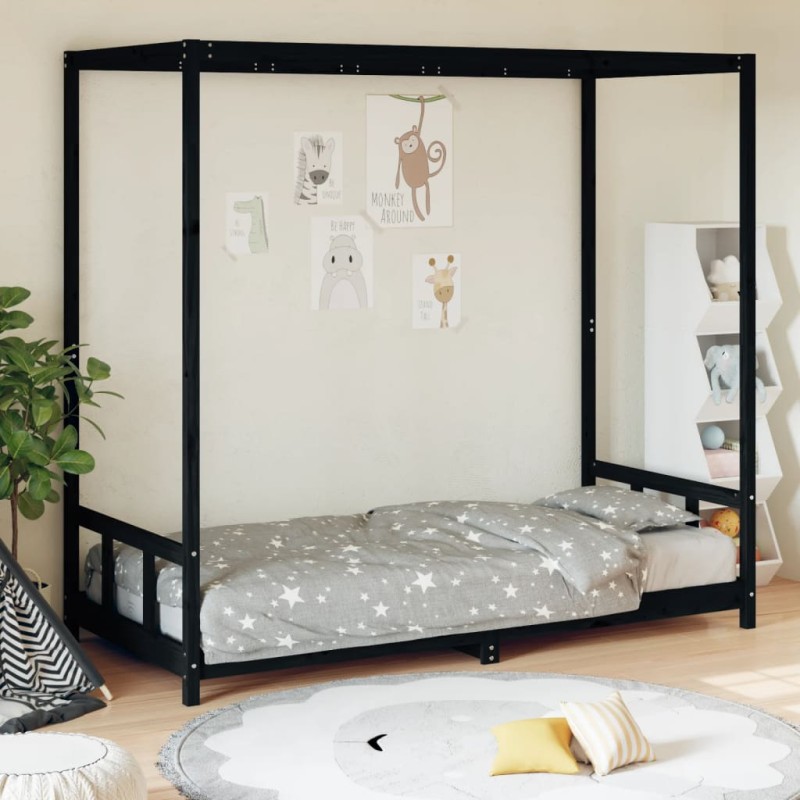 Estrutura de cama infantil 90x200 cm pinho maciço preto-Berços e camas infantis-Home Retail