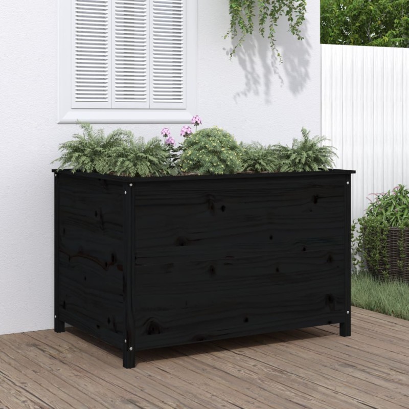 Canteiro elevado de jardim 119,5x82,5x78 cm pinho maciço preto-Vasos e floreiras-Home Retail