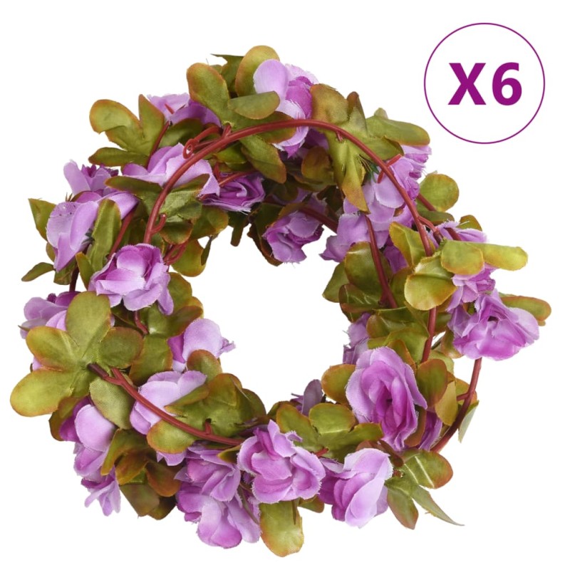 Grinaldas de flores artificiais 6 pcs 250 cm roxo claro-Coroas de flores e grinaldas-Home Retail