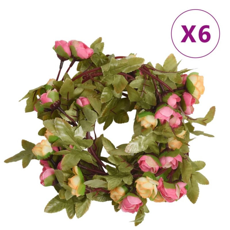 Grinaldas de flores artificiais 6 pcs 215 cm rosa-Coroas de flores e grinaldas-Home Retail