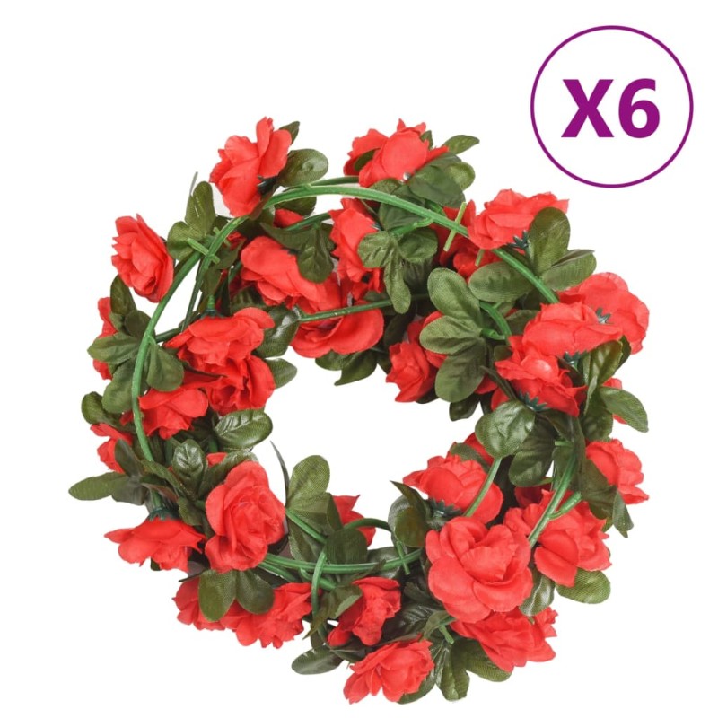 Grinaldas de flores artificiais 6 pcs 240 cm vermelho-Coroas de flores e grinaldas-Home Retail