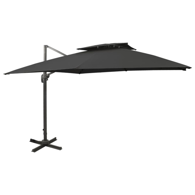 Guarda-sol cantilever com toldo duplo 300x300 cm preto-Guarda-sóis e telas de varanda-Home Retail