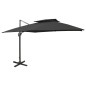 Guarda-sol cantilever com toldo duplo 300x300 cm preto