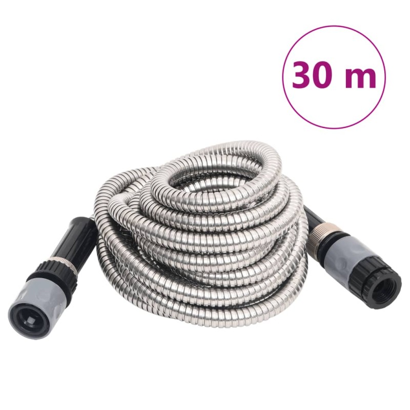 Mangueira jardim c/ pulverizador 0,6" 30 m aço inox. prateado-Mangueiras de jardim-Home Retail