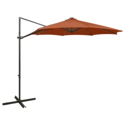 Guarda-sol cantilever c/ poste e luzes LED 300 cm terracota