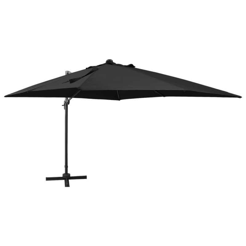 Guarda-sol cantilever c/ poste e luzes LED 300 cm preto-Guarda-sóis e telas de varanda-Home Retail