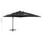 Guarda-sol cantilever c/ poste e luzes LED 300 cm preto