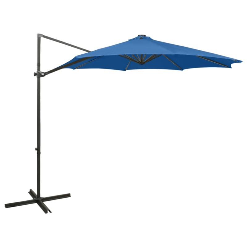 Guarda-sol cantilever c/ poste e luzes LED 300 cm azul-ciano-Guarda-sóis e telas de varanda-Home Retail