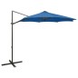 Guarda-sol cantilever c/ poste e luzes LED 300 cm azul-ciano