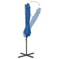 Guarda-sol cantilever c/ poste e luzes LED 300 cm azul-ciano