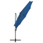 Guarda-sol cantilever c/ poste e luzes LED 300 cm azul-ciano