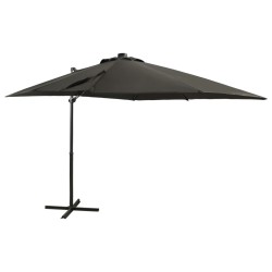 Guarda-sol cantilever c/ poste e luzes LED 250 cm antracite