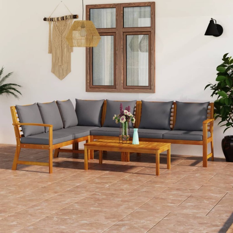 5 pcs conjunto lounge de jardim c/ almofadões acácia maciça-Conjuntos de jardim-Home Retail