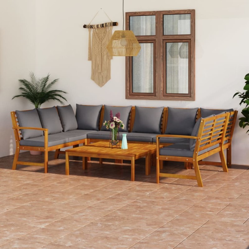 9 pcs conjunto lounge de jardim c/ almofadões acácia maciça-Conjuntos de jardim-Home Retail