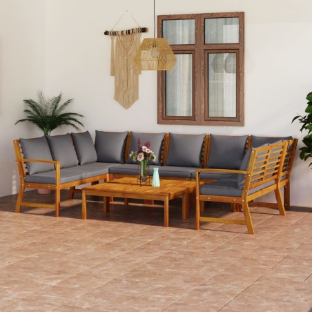 9 pcs conjunto lounge de jardim c/ almofadões acácia maciça