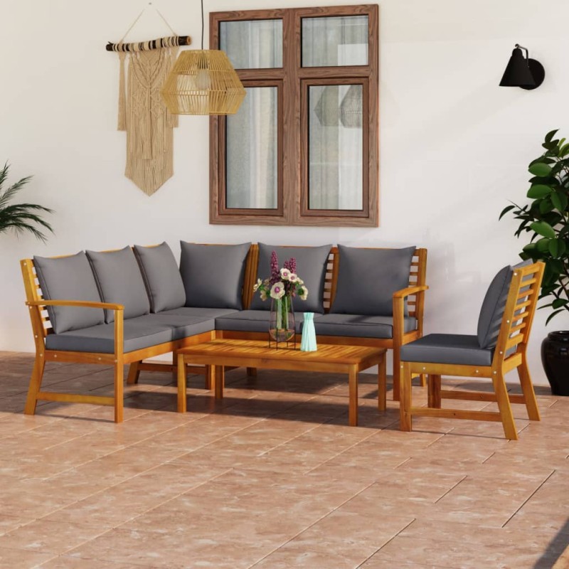 5 pcs conjunto lounge de jardim c/ almofadões acácia maciça-Conjuntos de jardim-Home Retail