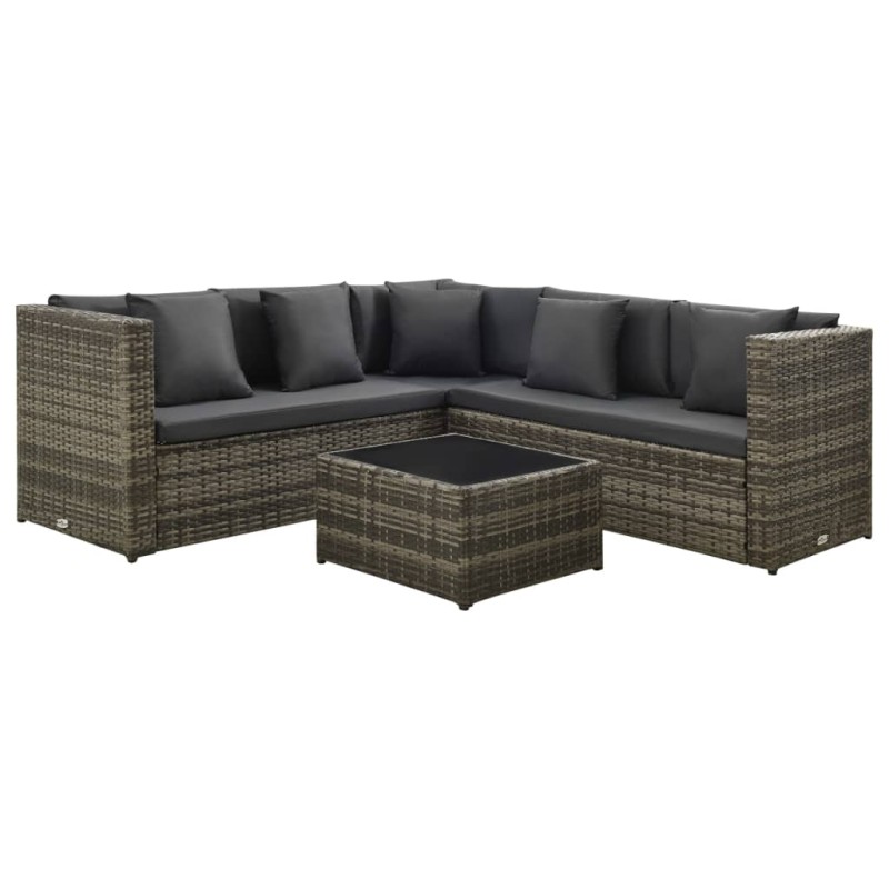 4 pcs conjunto lounge de jardim c/ almofadões vime PE cinzento-Conjuntos de jardim-Home Retail