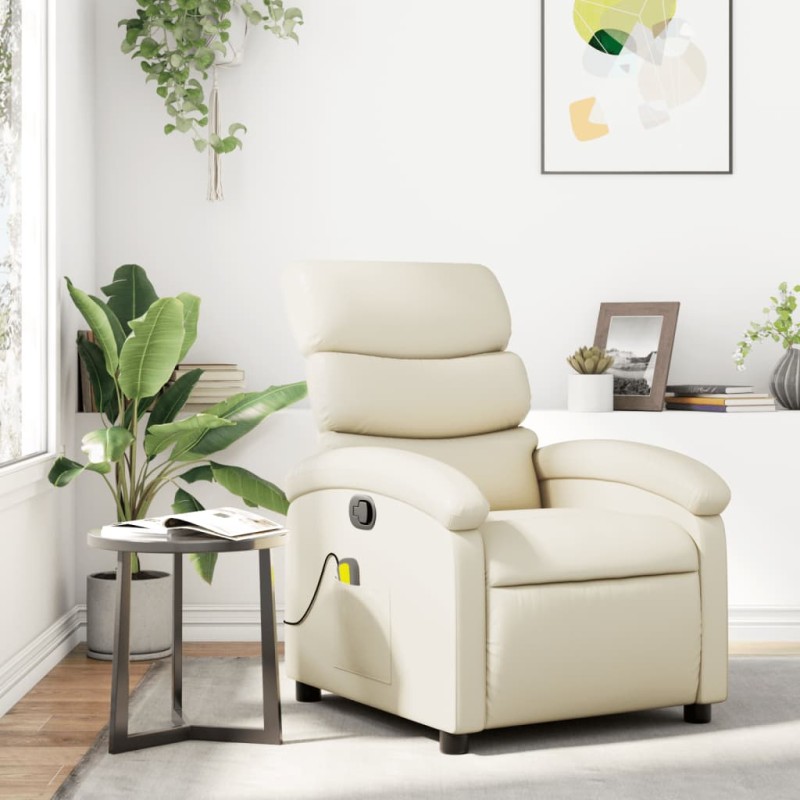 Poltrona de massagens reclinável couro artificial cor creme-Poltronas-Home Retail