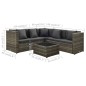 4 pcs conjunto lounge de jardim c/ almofadões vime PE cinzento