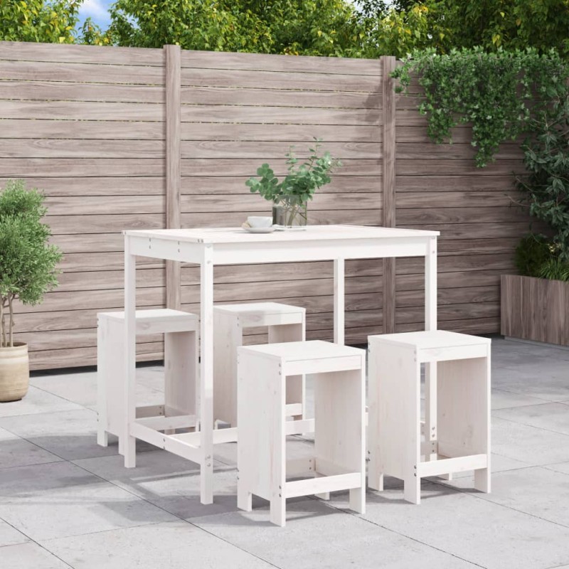 5 pcs conjunto de bar para jardim pinho maciço branco-Conjuntos de jardim-Home Retail