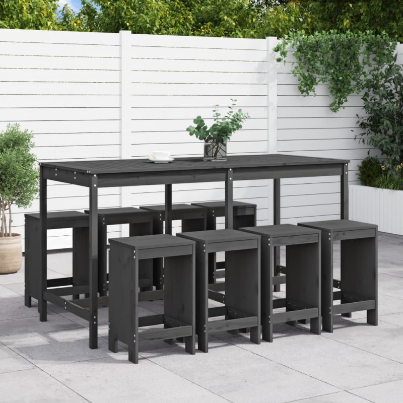 9 pcs conjunto de bar para jardim pinho maciço cinzento-Conjuntos de jardim-Home Retail