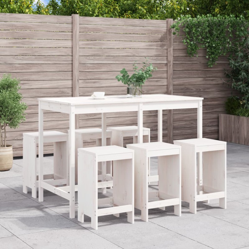 7 pcs conjunto de bar para jardim pinho maciço branco-Conjuntos de jardim-Home Retail