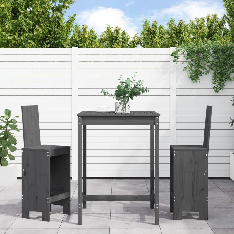 3 pcs conjunto de bar para jardim pinho maciço cinzento-Conjuntos de jardim-Home Retail