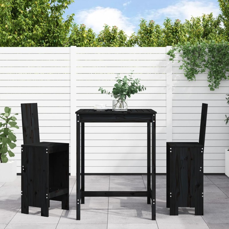 3 pcs conjunto de bar para jardim pinho maciço preto-Conjuntos de jardim-Home Retail