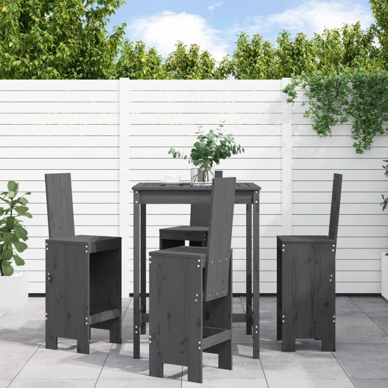 5 pcs conjunto de bar para jardim pinho maciço cinzento-Conjuntos de jardim-Home Retail