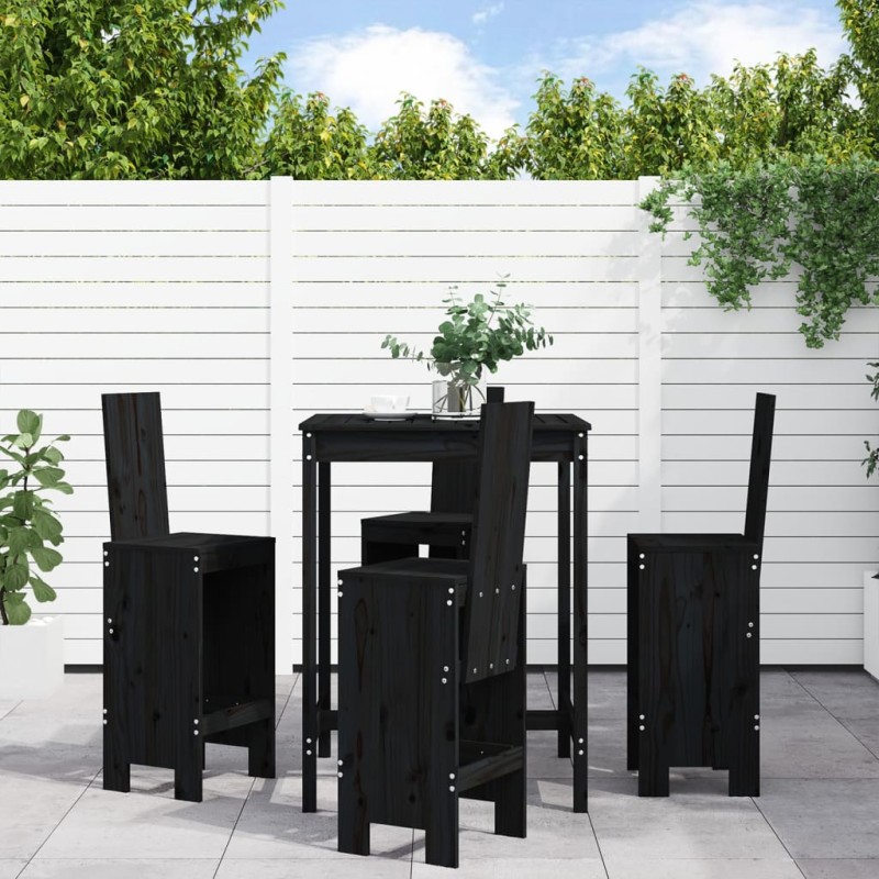 5 pcs conjunto de bar para jardim pinho maciço preto-Conjuntos de jardim-Home Retail