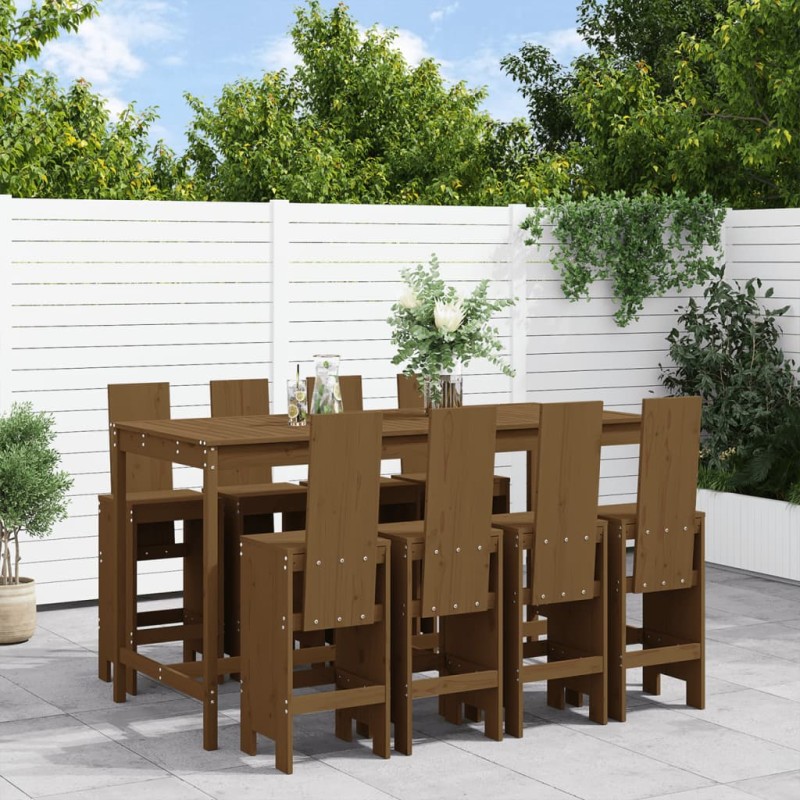 9 pcs conj. de bar p/ jardim madeira pinho maciça castanho-mel-Conjuntos de jardim-Home Retail