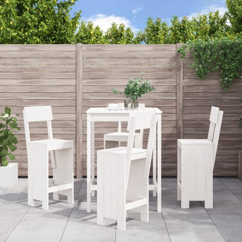 5 pcs conjunto de bar para jardim pinho maciço branco-Conjuntos de jardim-Home Retail