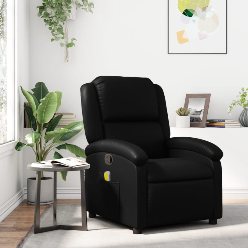 Poltrona de massagens reclinável couro artificial preto-Poltronas-Home Retail